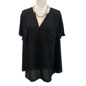 NWT Torrid Harper Flutter Short Sleeve Semi- Opaque Black Blouse Size 3X